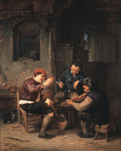 Drie boeren in een herberg door Adriaen Jansz. van Ostade